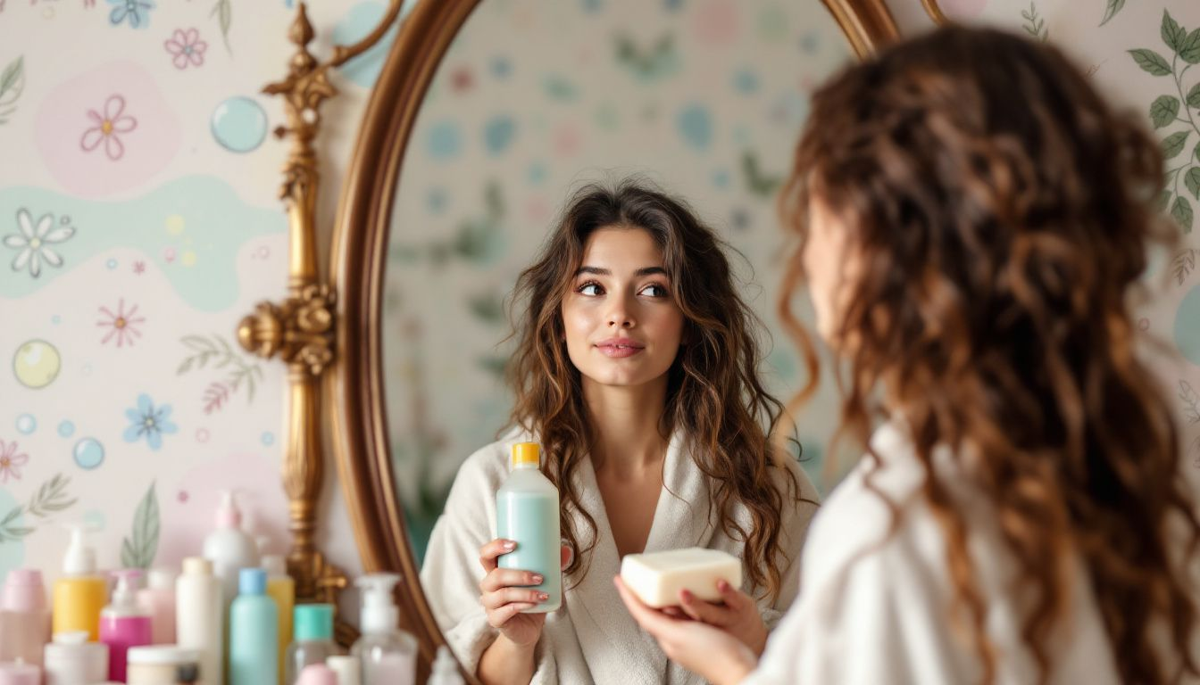 A person contemplating whether to use shampoo as body wash.