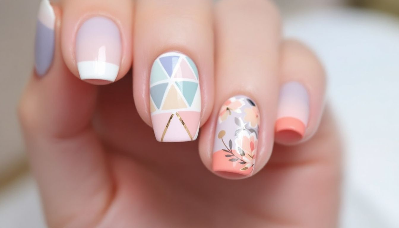 Modern twists on French tips with colorful designs.